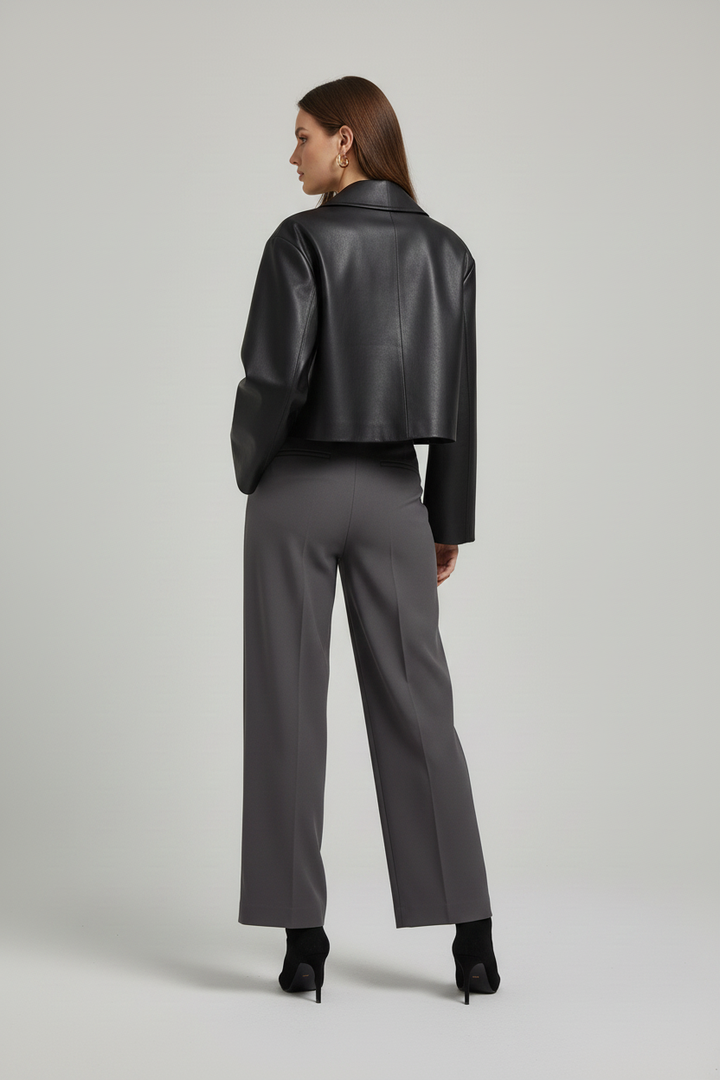 SYLVIANE - Cropped Sheepskin - luxury shearling jacket, rear view
