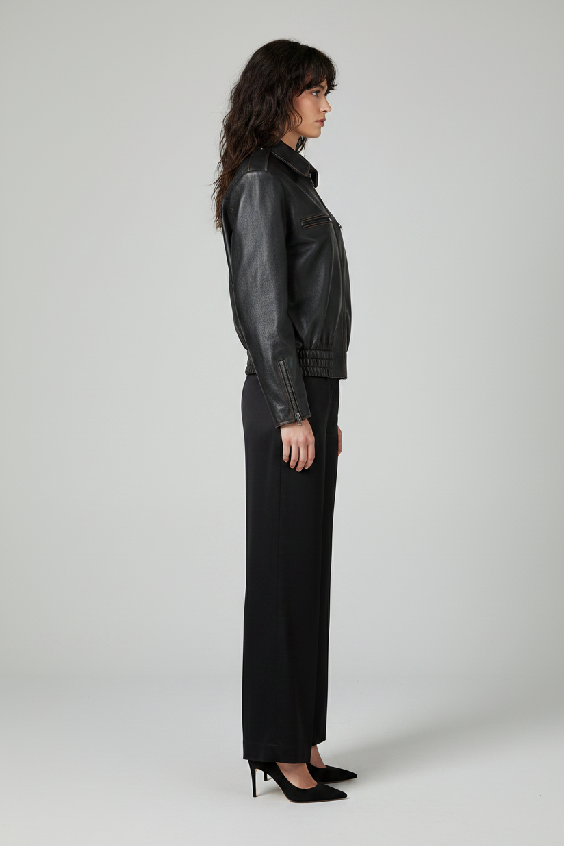 SYLVIE - Authentic Vintag - black leather, distressed, bomber, zippered