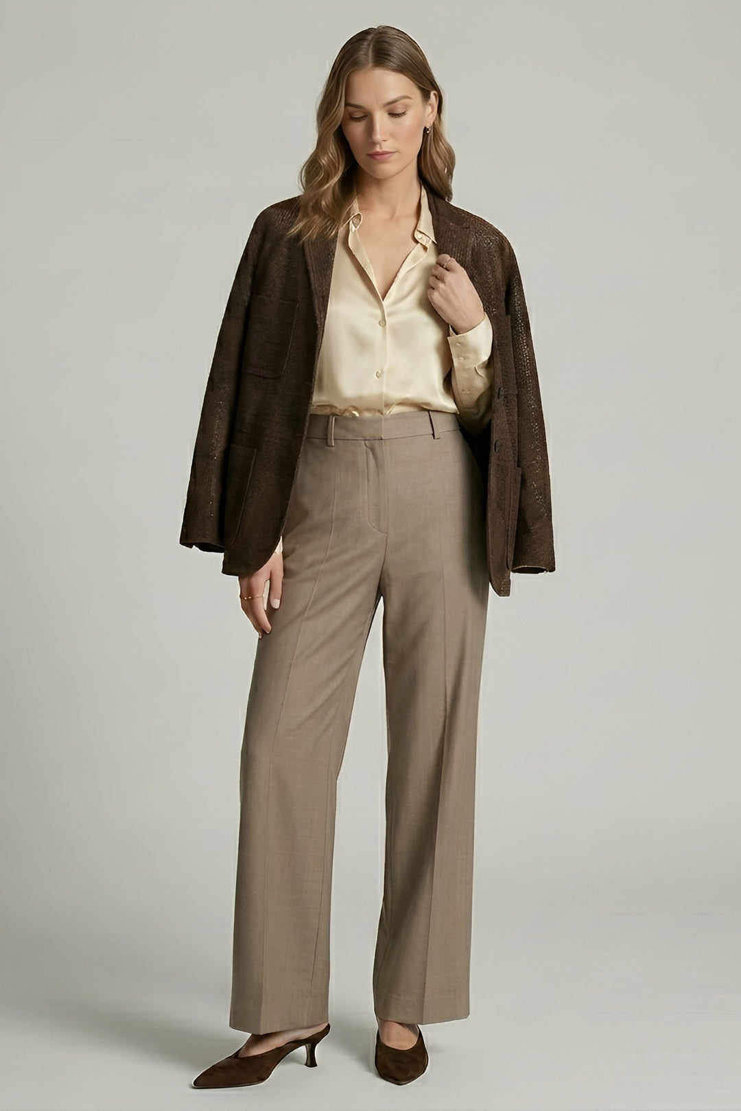 TATUM suede leather blazer women brown relaxed fit elegant style