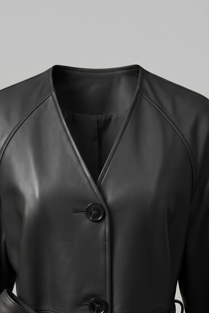 TAYLORA - Belted V-Neck L - collar closure, buttons, stitching