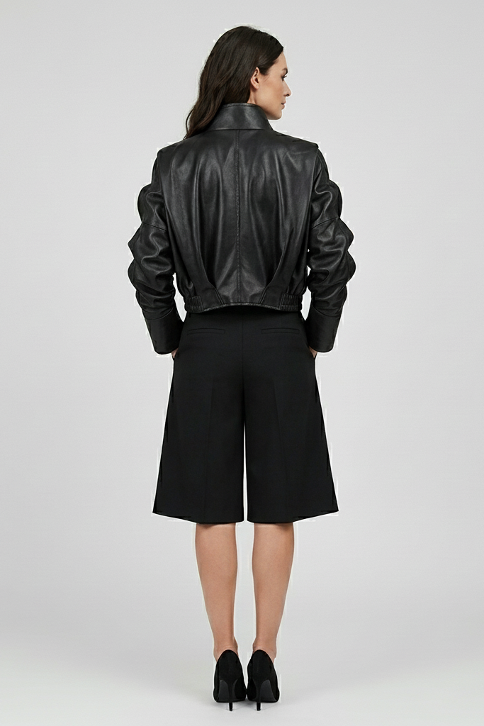 TINSLEY - Wavy Sleeve Sheepskin - elegant wavy sleeve dress, rear view