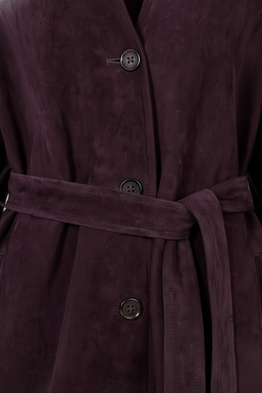 VALENTINE - Long V-Neck Suede - close-up, front closure, buttons, zipper