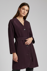 VALENTINE - Mid-Length V-Neck Suede Leather Coat