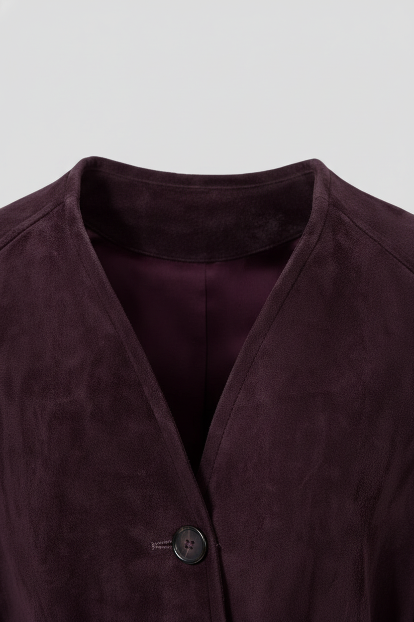 VALENTINE - Long V-Neck Suede collar texture stitching