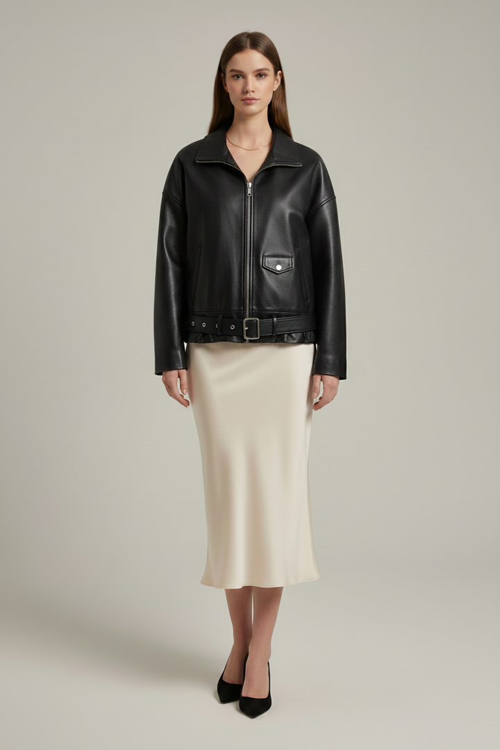 VALERIE - OVERSIZED PLEAT - black oversized luxury, clean full body shot