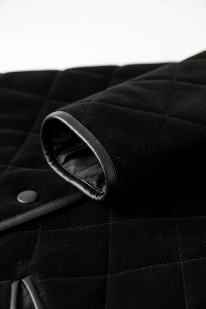 VANELIA – Luxury Goat Leather - Quilted black velvet, faux leather trim