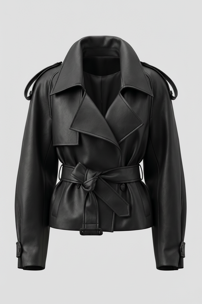 VERONIQUE - Belted Leather Jacket - classic leather buckle