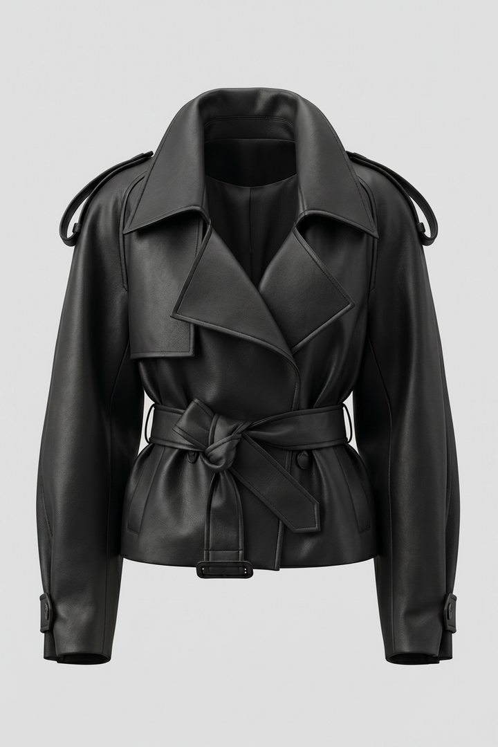VERONIQUE - Belted Leather Jacket - classic leather buckle