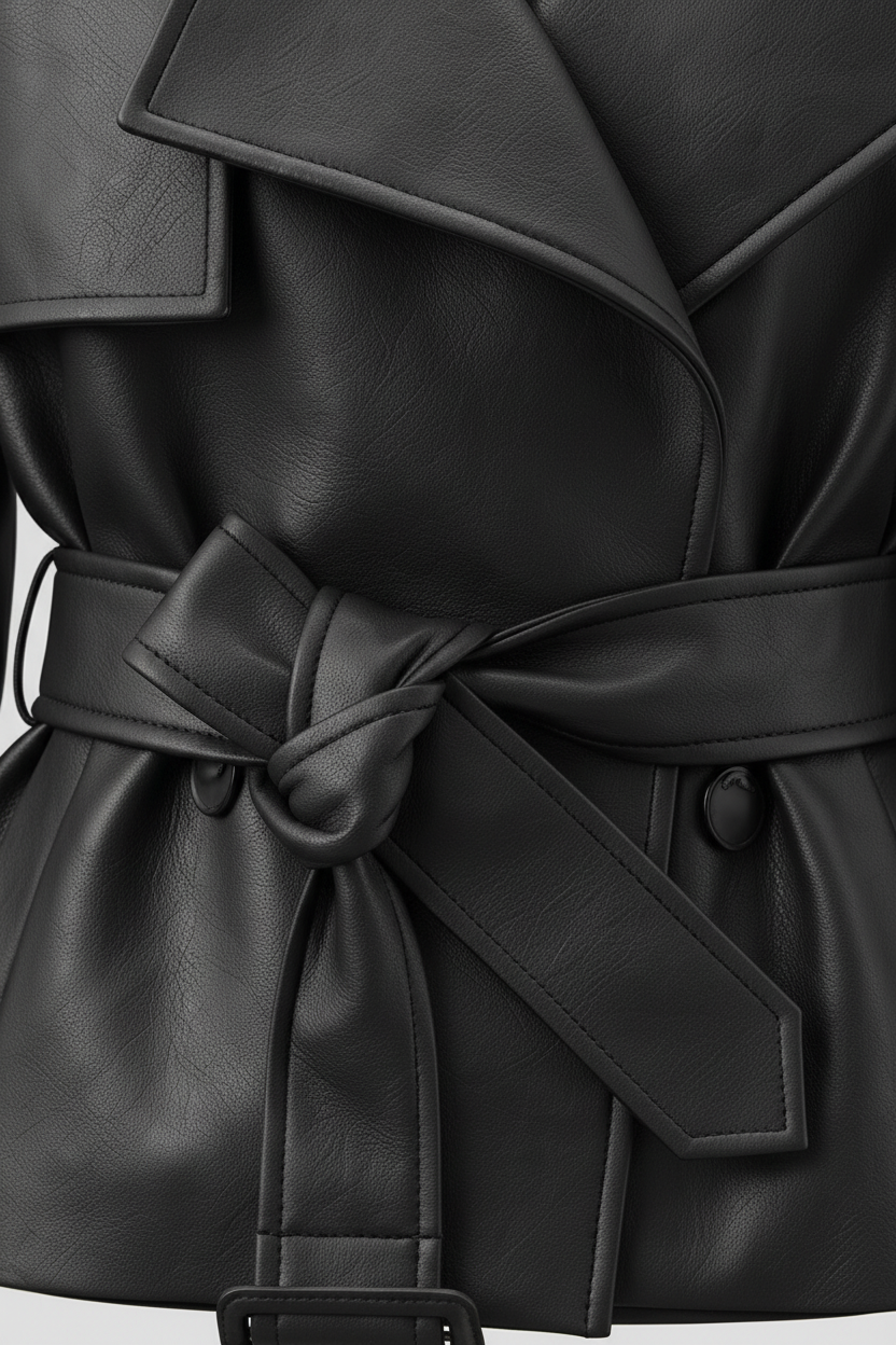 VERONIQUE - Belted Leather Jacket - premium leather buckle detail