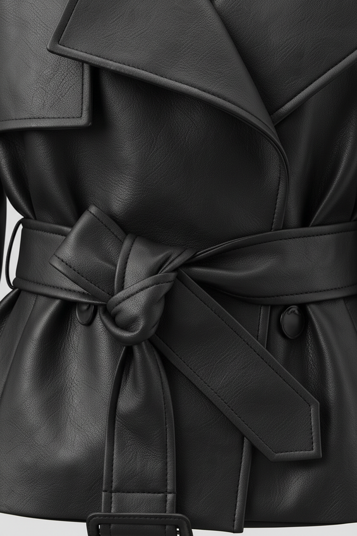 VERONIQUE - Belted Leather Jacket - premium leather buckle detail