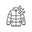Black and white line drawing of a puffer jacket with water droplet icons above it.