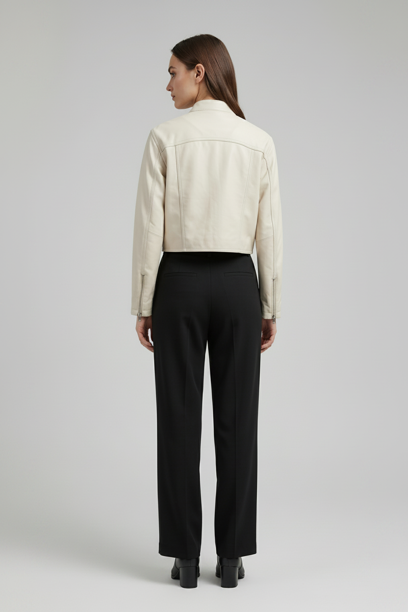 YVONNE - Luxury Short Sheepskin - elegant minimalist chic, rear view