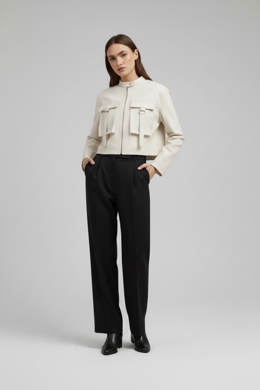 YVONNE - Luxury Short Sheepskin - elegant silk minimalist, front view