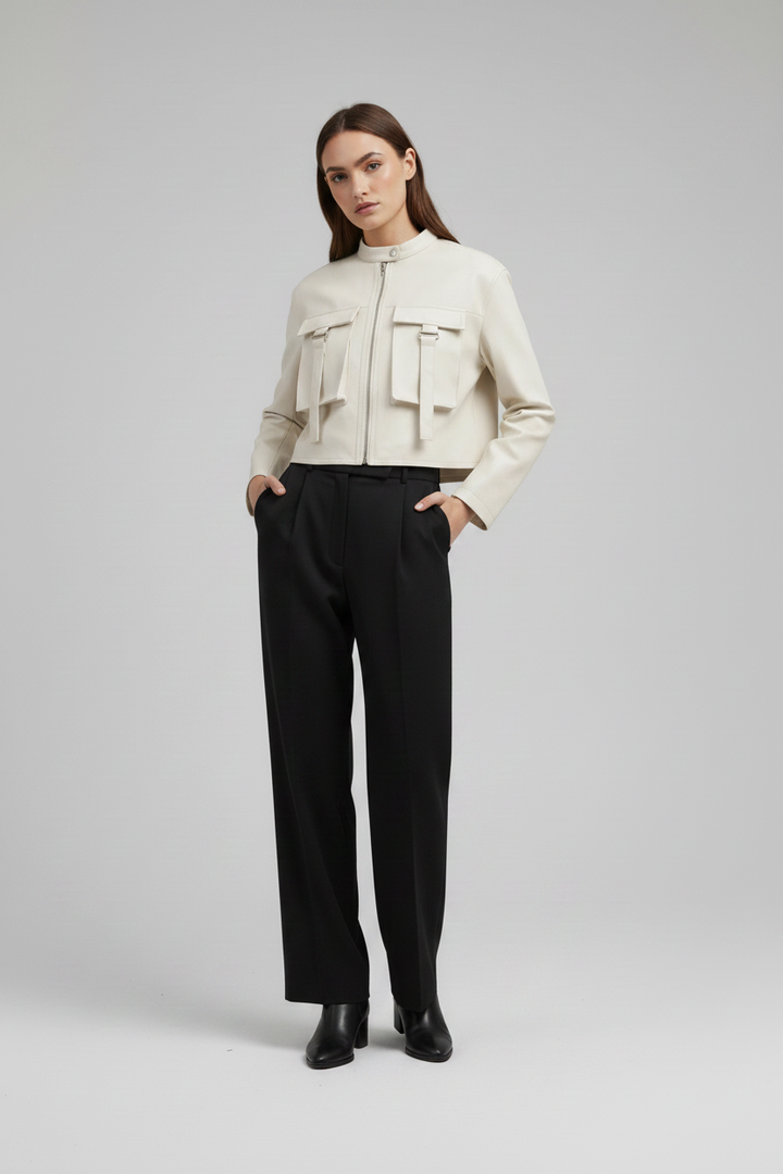 YVONNE - Luxury Short Sheepskin - elegant silk minimalist, front view